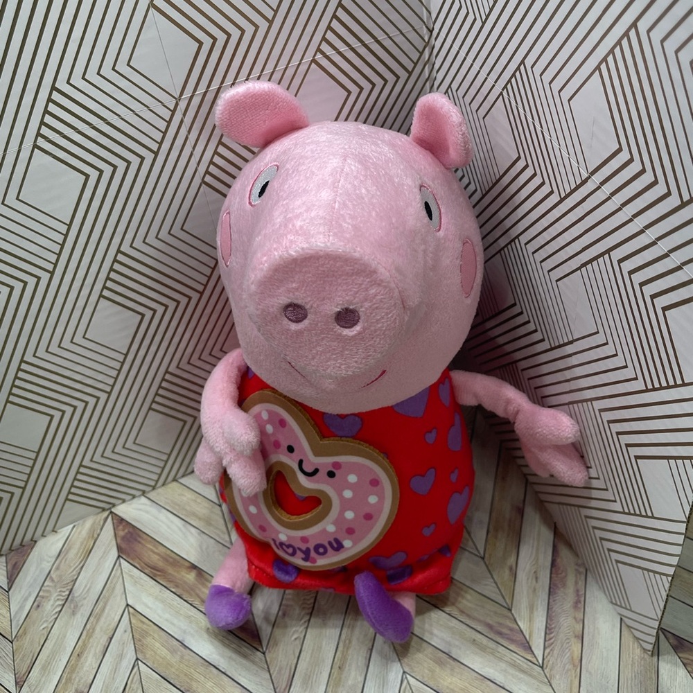 Peppa Pig Valentines Day‎ Plush 14 Inch Pink Red Purple Hearts Dress Hasbro B7